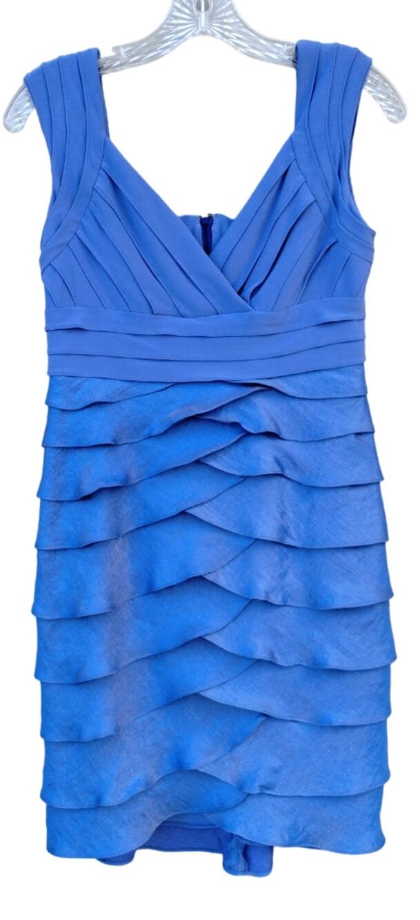 Adrianna Papell Periwinkle Blue Mini Dress Sz 4P Ruffles Sleeveless Purple ish